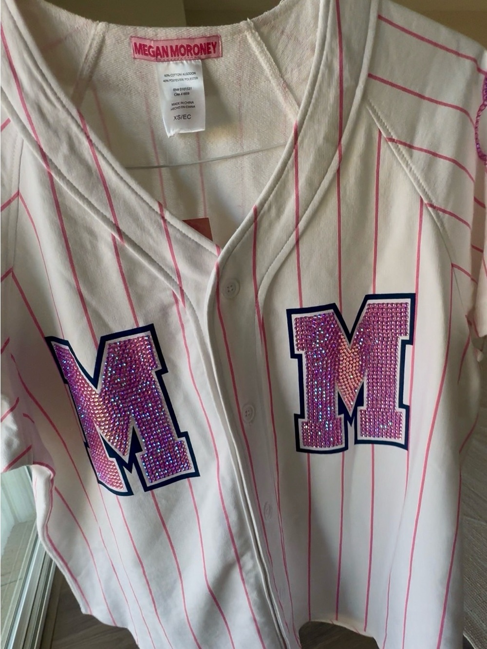 Cloud 9 Megan Moroney White Jersey with Pink Pinstripes